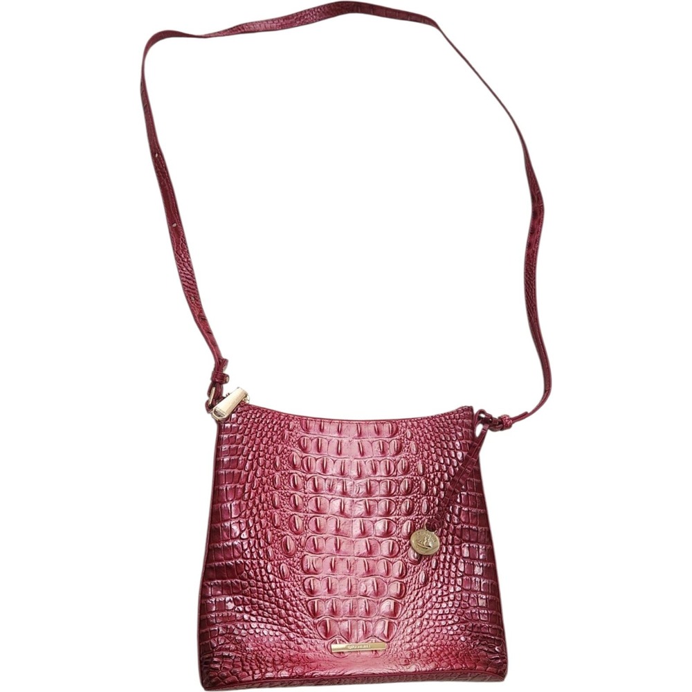 Brahmin Katie Magenta Ombre Melbourne Croc Embossed Leather Crossbody Bag